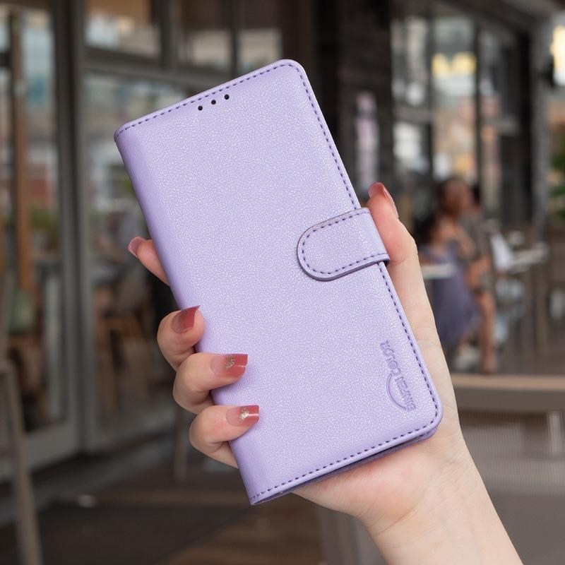 Rfid Small Lychee Pattern Leather Phone Case With Card Holder Stand For Apple Iphone