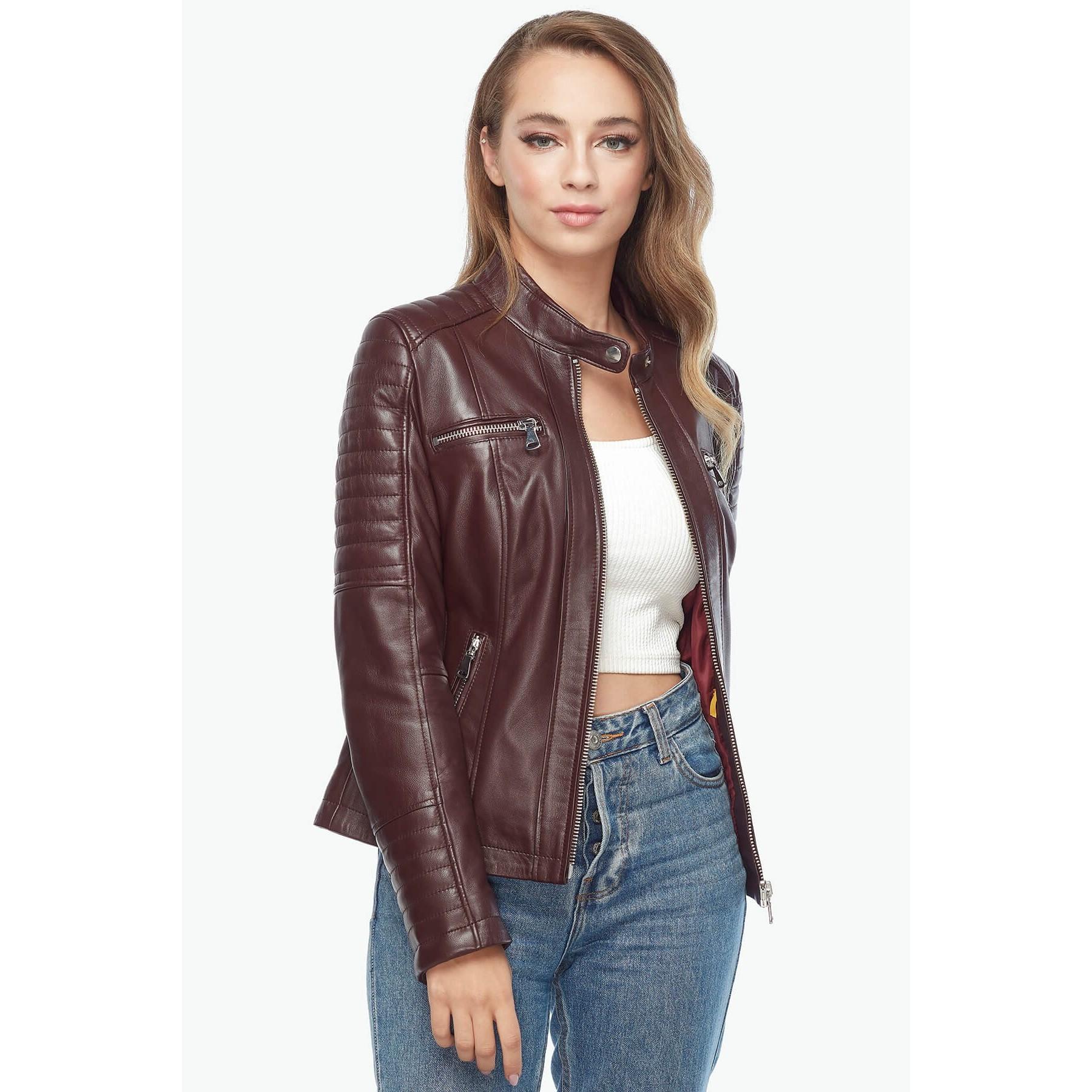 

Женское кожаное пальто Bella из натуральной кожи бордово-красное