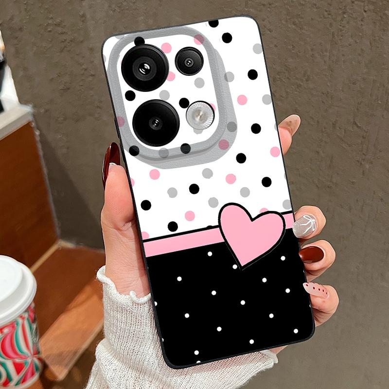 Vintage Love Heart Print Case For Xiaomi 13T Pro Redmi Note 15 Pro 4G Redmi Note 14 13 Pro+ 5G Leather Texture Silicone Cover