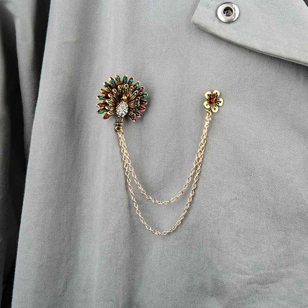 

Long Women Rhinestone Vintage Accessory Crystal Flower Brooch Jewelry Tassels Brooch Double Chain