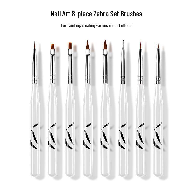 Nail Art Pen Set: 8-Piece Gel Polish, Carving, Flower Painting, Line Drawing, Rhinestone, Zebra Stripe Brushes