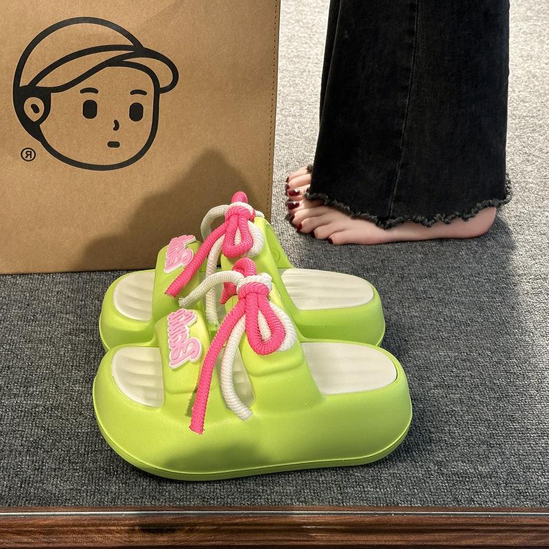 Thick-soled Flip-flops Women's Shoes Summer Lace-up Big Brand Shoes with A Poop Feel Beach Flip-flops