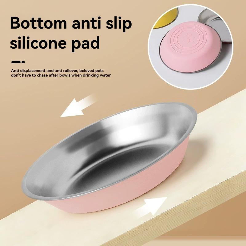 Stainless Steel Pet Bowl with Non-Slip Silicone Base, Durable Dog Cat Food Water Bowl, Multi-Color Available for Pets