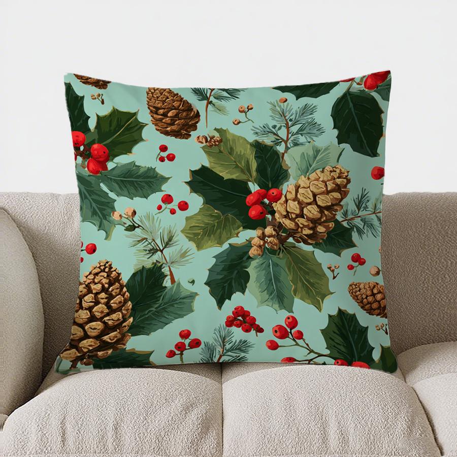 Christmas Poinsettia Pattern Throw Pillow Cover With Short Plush Print Living Room Sofa Decoration Cushion Cover Pillow Covers