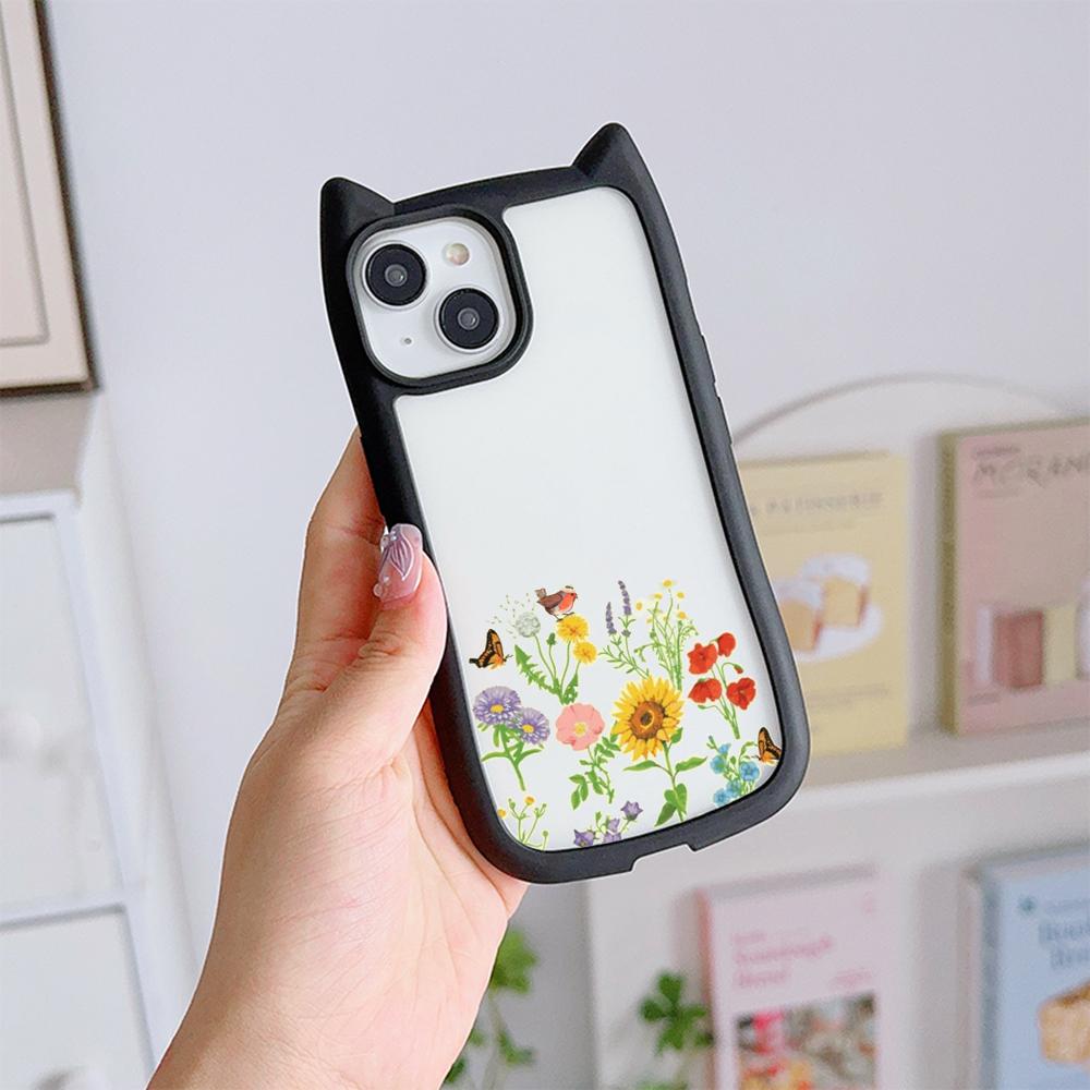 

Мягкие чехлы для телефонов с кошачьими ушками для iPhone 16 15 13 12 11 Pro Max 14 Plus XR TPU Anti-Drop Прозрачная акриловая задняя крышка N75 Бабочки цветы for iPhone 16 Plus