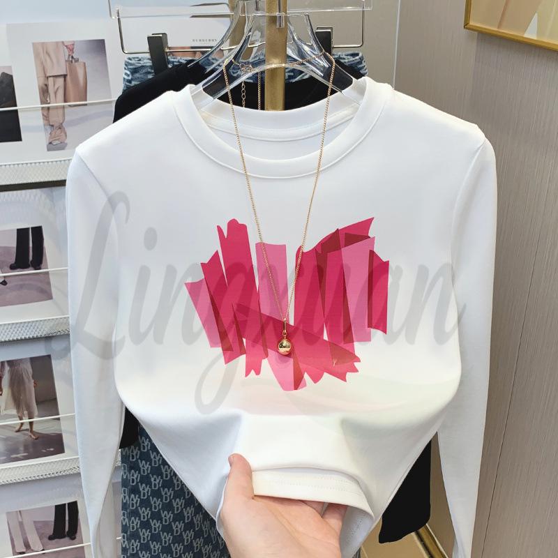 

Women s Autumn Designer Printed Round Neck Long Sleeve T-Shirt Medium