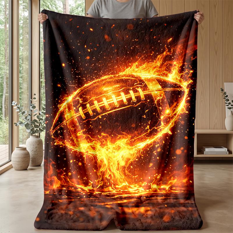 Flaming Football Theme blanket Lightweight Warm Flannel Blanket Decorative Throw Blanket for Home Decoration