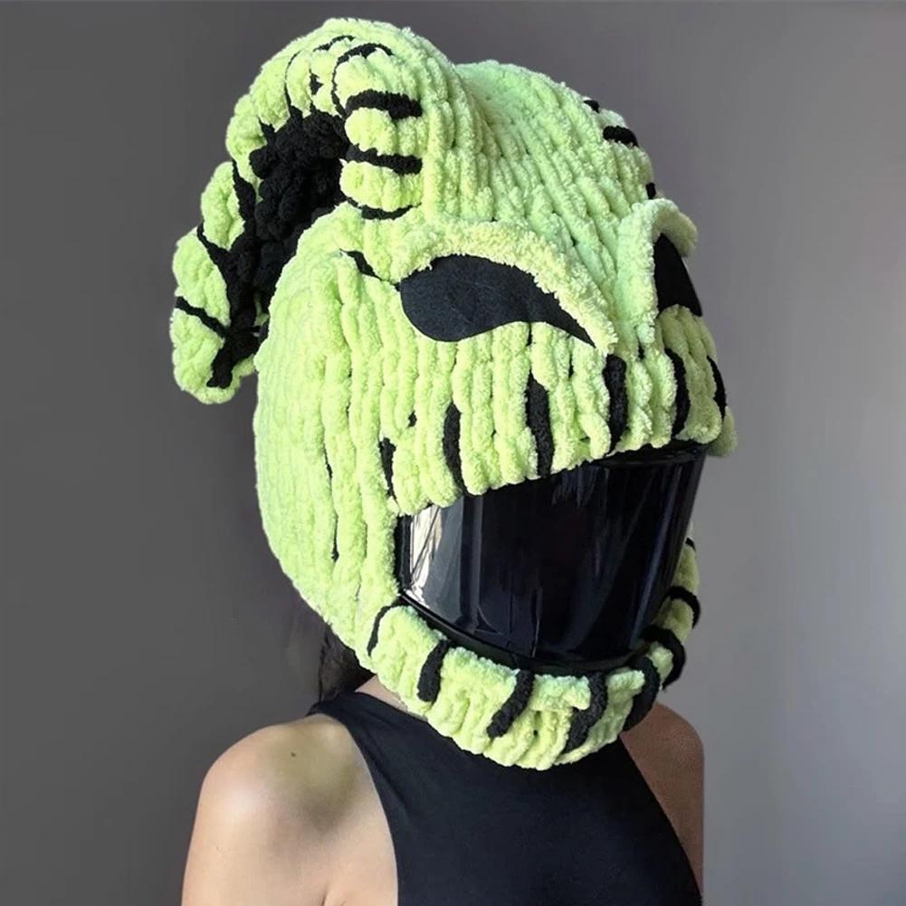 Motorcycle Helmet Cover Cute Cat Ear Helmet Knitted Cover Handmade Thick Velvet Hat Cover for Women Cosplay Styling
