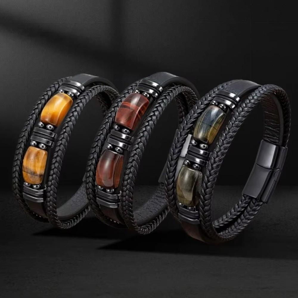 Hand-woven Leather Bracelet Magnetic Buckle Men's Bracelet Bulk Order Braided Leather Bracelet Men
