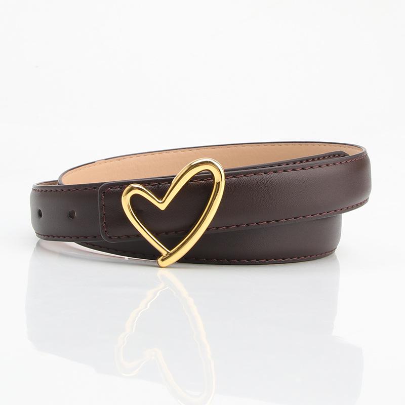 Women's Versatile Heart Buckle Fashion Belt for Jeans and Dresses with PU Leather Details