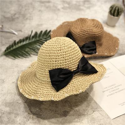 Zomerhoed damesmode strik parel emmerhoed dames strand zonbescherming strohoed coole hoed