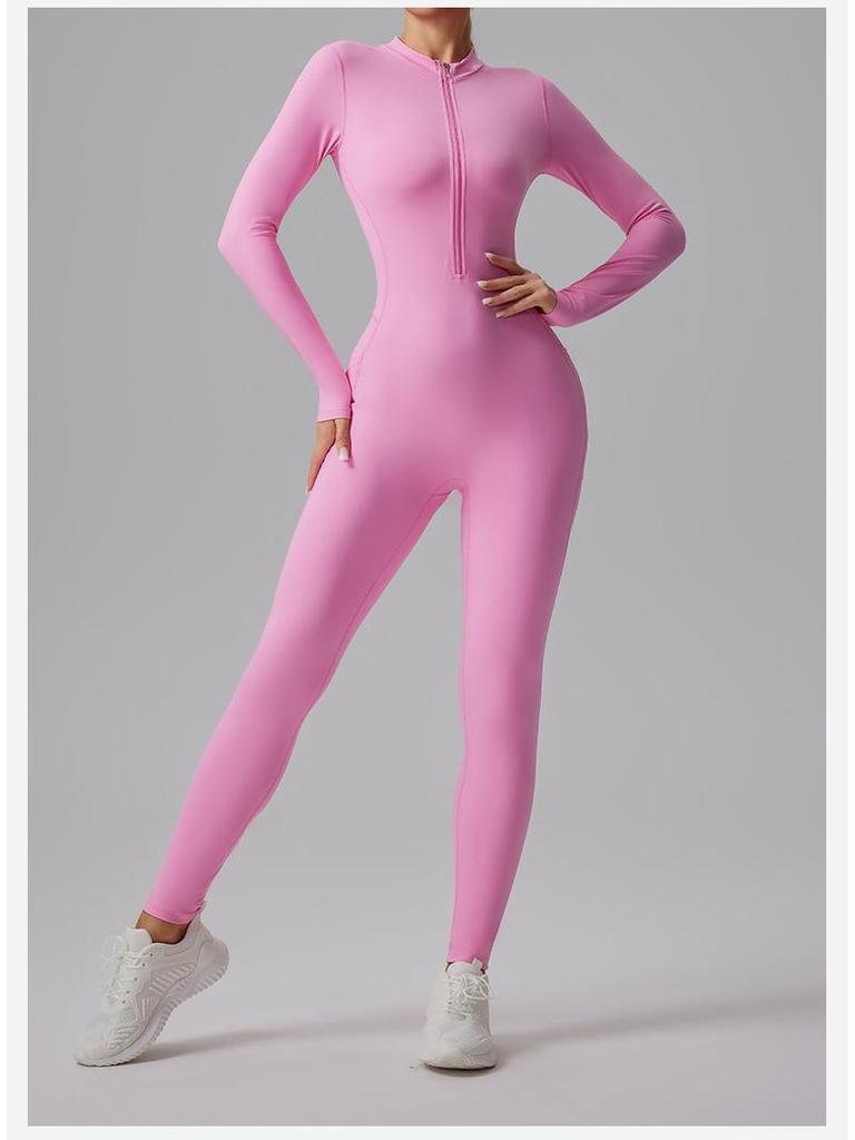 Cross-border Half-Zip Slimming Yoga Jumpsuit - Nude Feel One-Piece Dance & Fitness Wear