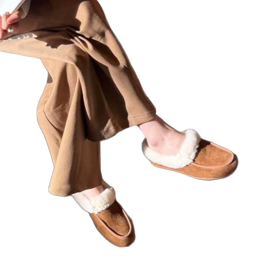 Fleece and Thickened Fur Integrated Fluffy Slippers, Wearing Warm Muller Shoes Outside, Women's 2025 Autumn and Winter One-pedal Lazy Shoes