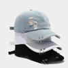 Creative Iron Ring Baseball Cap Cotton Distressed Design Ripped Denim Baseball Hat Solid Color Fashion Sunscreen Hat Outdoor