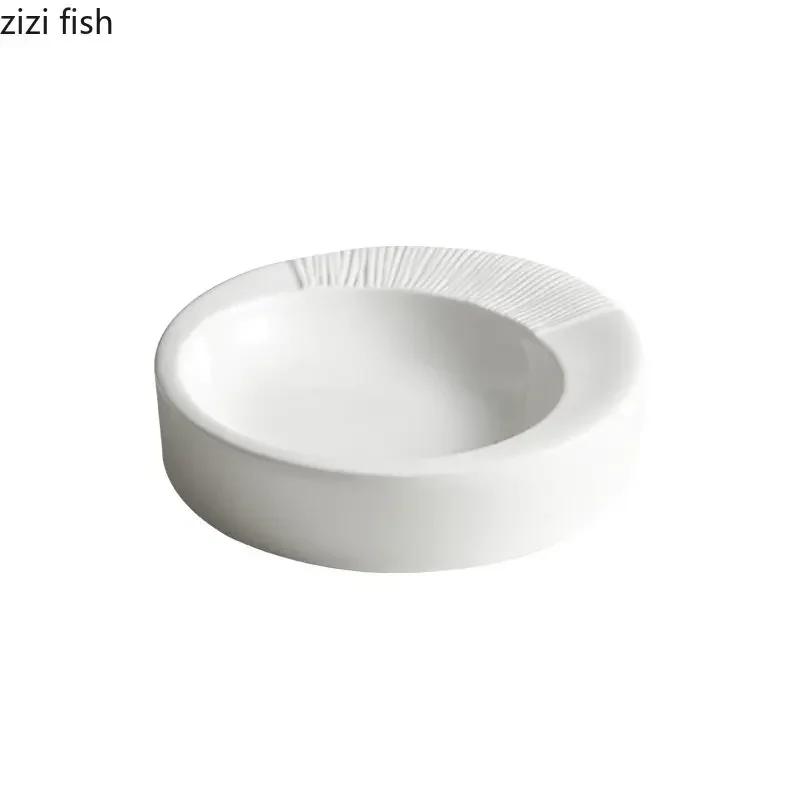 Ceramic Dinner Plate Restaurant Circular Thick Soup Plate Salad Plate Dessert Dish Snack Dish Pasta Plates Solid Color Tableware