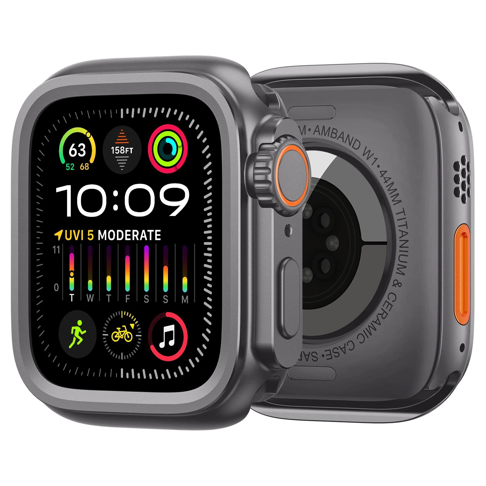 

Zinc Alloy Case For Apple Watch 11 10 9 8 7 46mm 45mm Seconds Change to Ultra 3/2/1 49mm Protection Shell iWatch 6 5 4 SE 44mm 44MM Change to 49MM темно серый