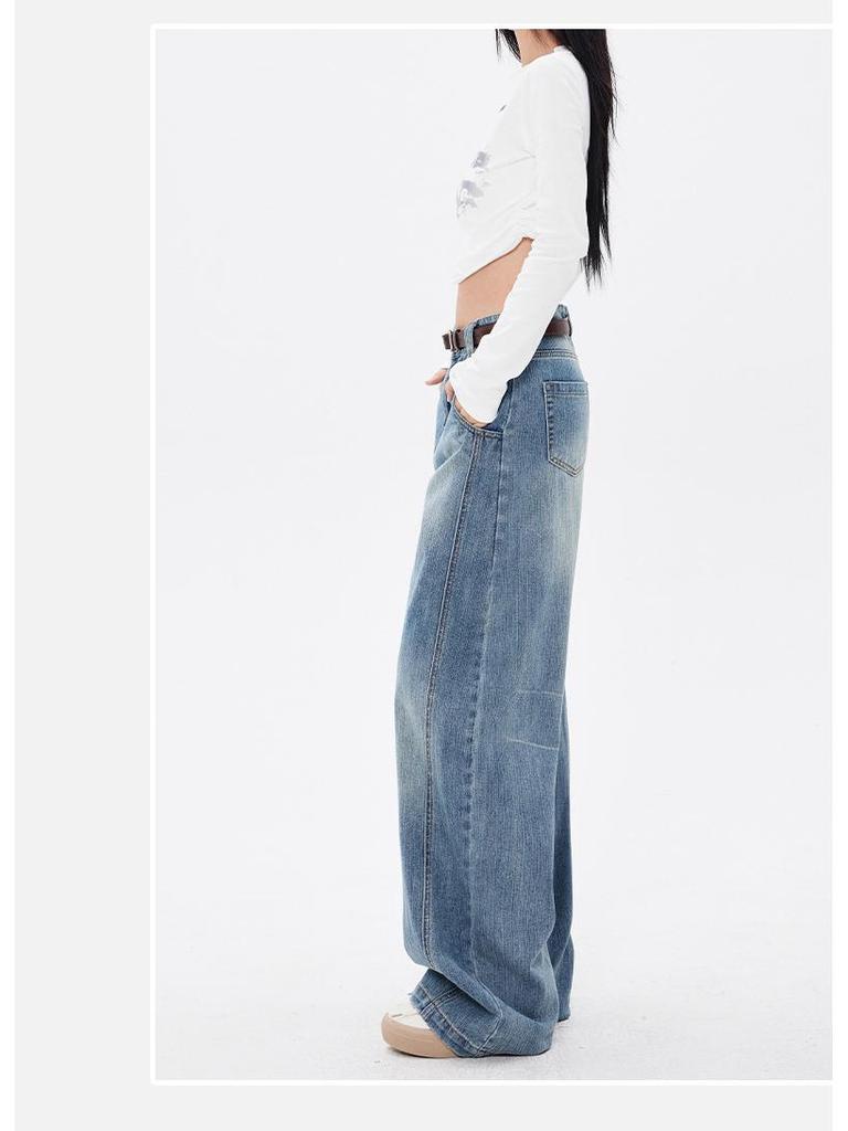 American Retro Silhouette Scimitar Jeans: Loose Wide-Leg Floor-Length Pants