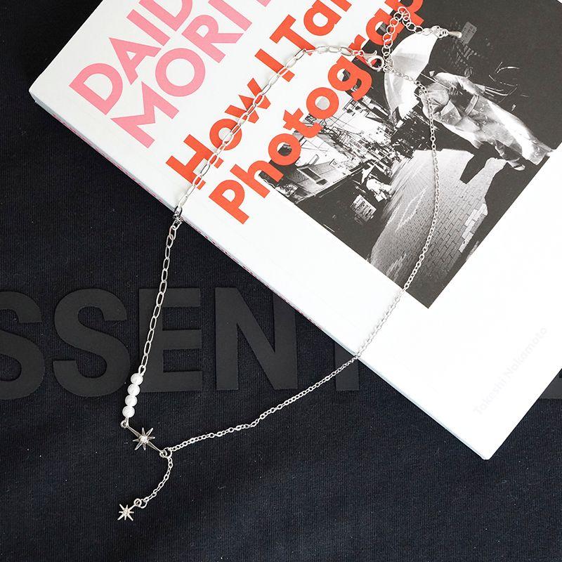 

Kansai New Arrival Pearl Six-Pointed Star Fine Ins Special-Interest Design Hip Hop Patchwork Necklace Personalized Trendy Jewelry 40cm + extended chain 6cm