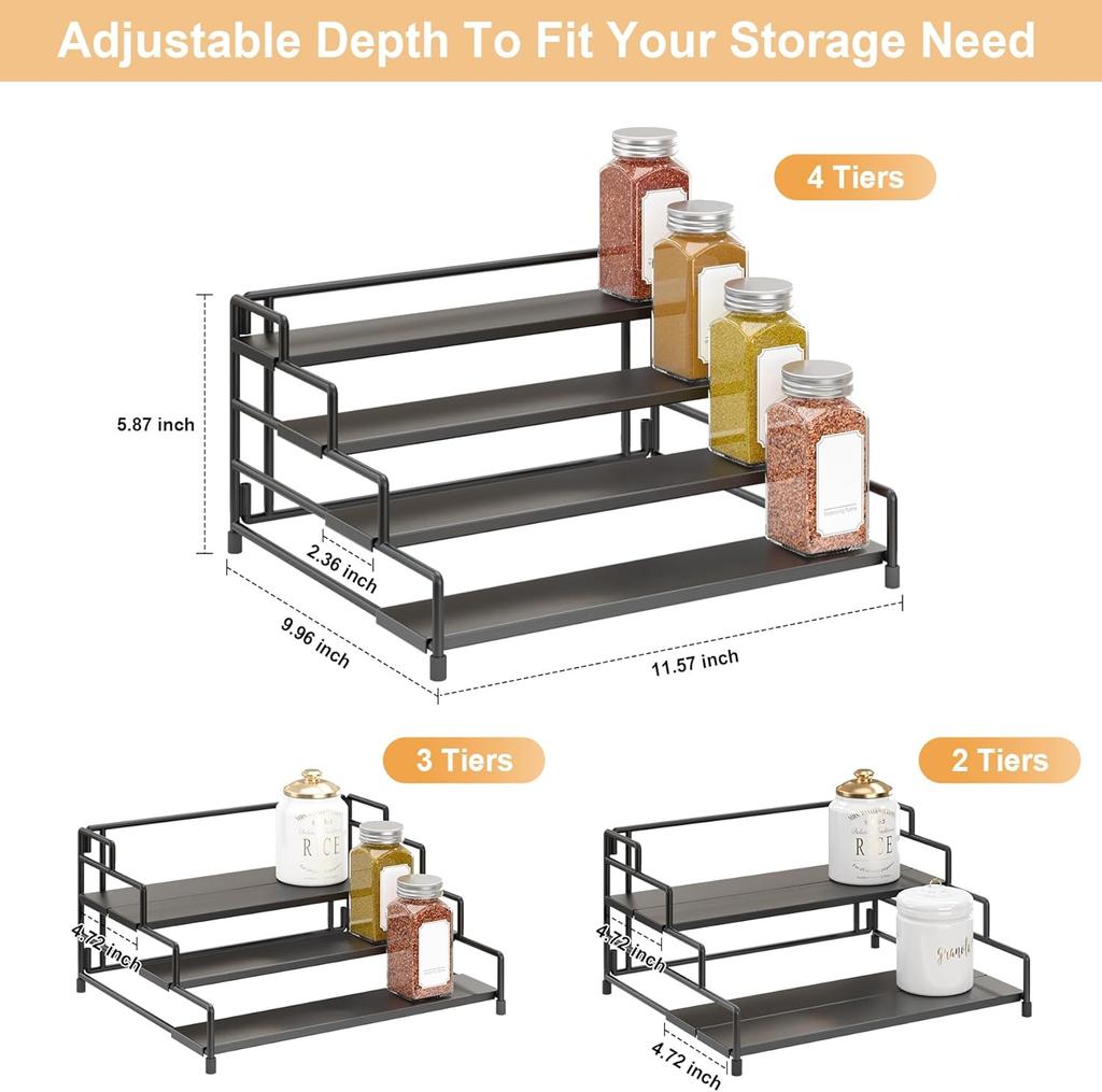 4-stufiges Gewürzregal Arbeitsplatte Küchenarbeitsplatte Platzsparend für Schrank Kräutertöpfe Aufbewahrungshalter Wandmontiert Mehrstufig Gewürz