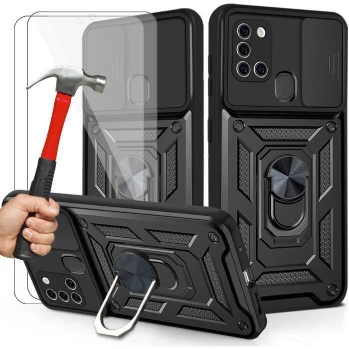Pack de protection - BOOLING - pour Samsung A21S - Coque Rigide - 2 Verres Trempés - Antichoc Noir