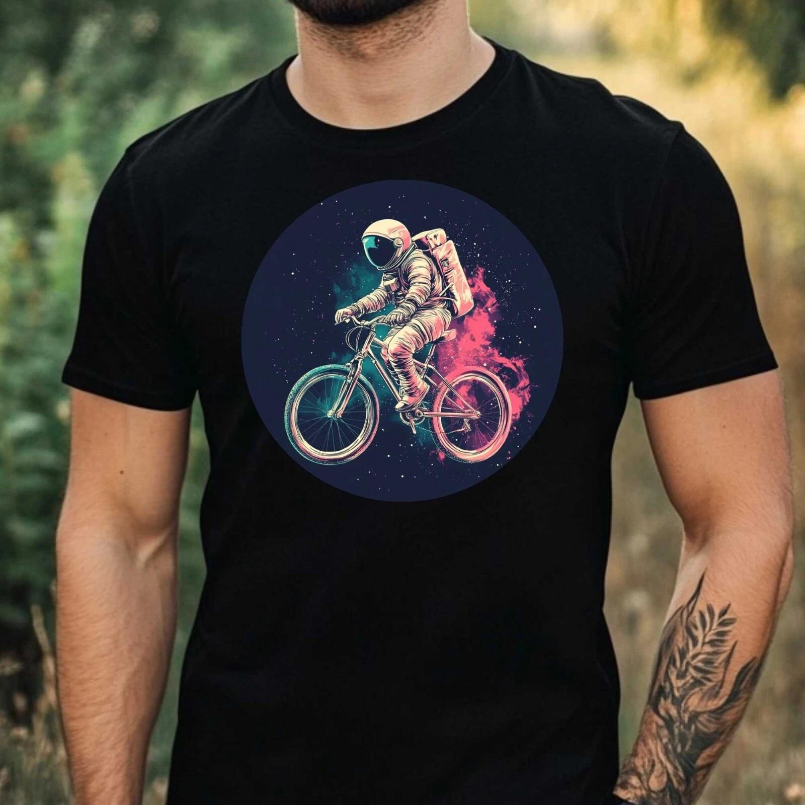 T-Shirt Herren Astronaut auf Fahrrad Motiv Baumwolle Größe XS bis 5XL XS