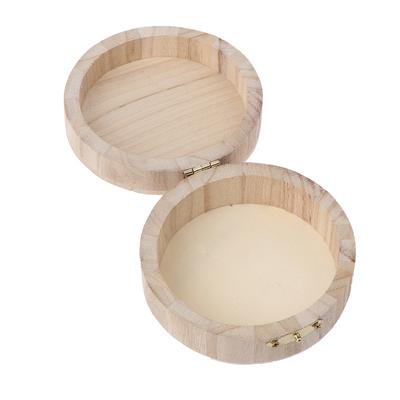 Vintage Round Wooden Jewelry Box Organizer Craft Mud Base Lid Lock Storage Case