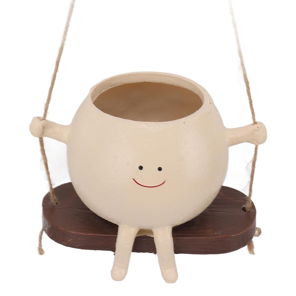 Hanging Resin Planter Pot Exquisite Lovely Unique Swing Face Flower Plant Pot with Rope Decoration for Garden Patio Balcony