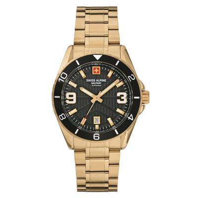 Relógio Masculino Sentinel Aço Inoxidável Dourado Mostrador Preto Quartzo 7073.1117 100M