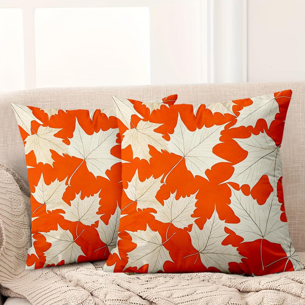 1 pieces -2D flat printing Orange And White Maple Leaf Patterned Throw Pillows Polyester pillowcase, sofa decorative cushion cov