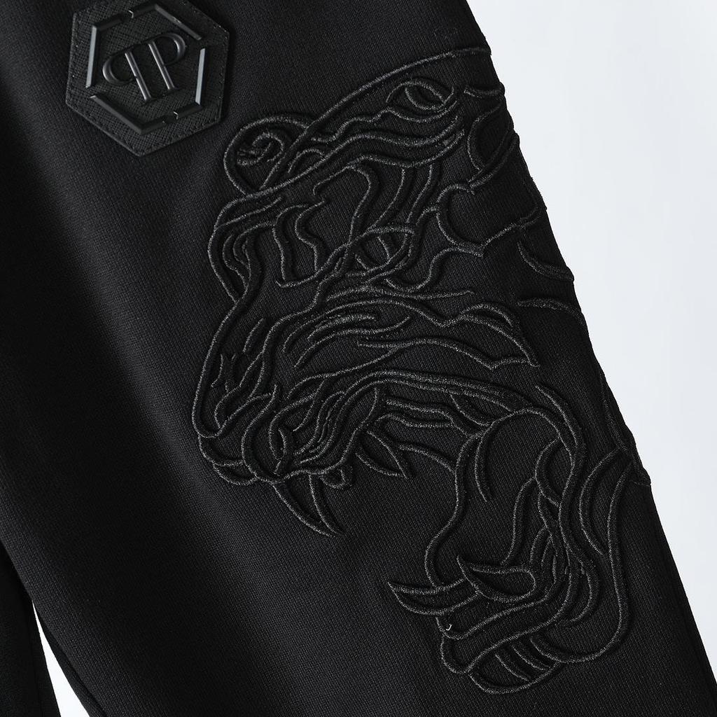 Philipp Plein Europejska Moda Uliczna Męska Kurtka Rozpinana z Haftowaną Głową Tygrysa