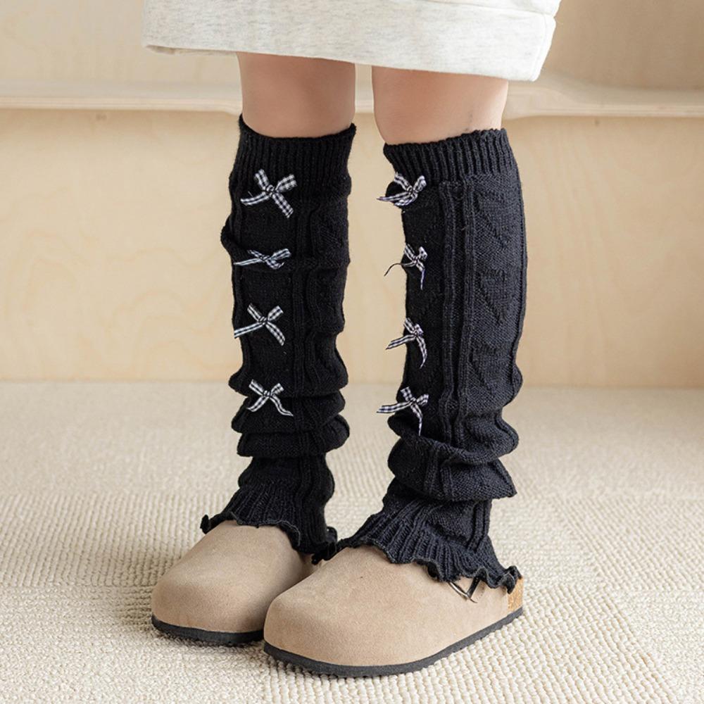 Harajuku Children's Leg Warmers Korean Style Plaid Bow Socks Cute Knitted Leg Cover  Baby