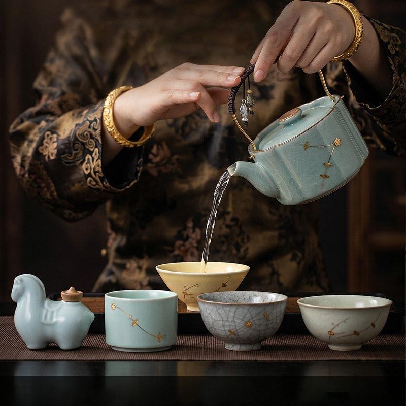 Famous teachers ensure quality, five famous kilns, gift boxes, lifting beams, pot sets, the whole set of tea sets can raise high-end ceramics