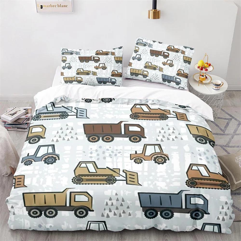 Cartoon Engineering Vehicle Childrens Duvet Cover Set Tractor Truck Quilt Cover Modern Bed Set For Boy Polyester Bedding Set