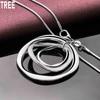 925 Sterling Silver Three Ring Circular Pendant Necklace Fashion Wedding Jewelry