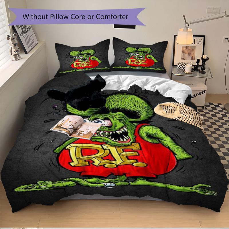 Set Biancheria da Letto con Design Tatuaggio Rat Fink Copripiumone Regalo per Camera da Letto, Include 1 Copripiumone e 2 Federe, Senza ImbottituraB515