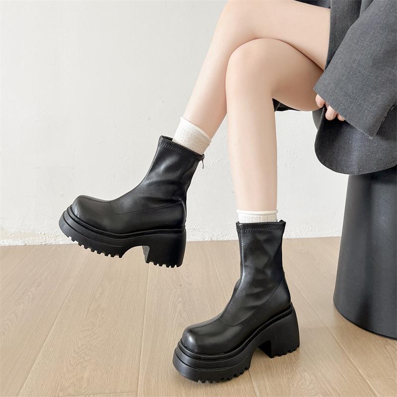 British style small man black thick-soled western cowboy boots women's 2025 new autumn retro thick heel Martin boots