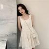 French Gentle Wind White Square Neck Sleeveless Dress Women's Summer Waist Skinny Single-breasted Lotus Leaf Edge Temperament Short Skirt