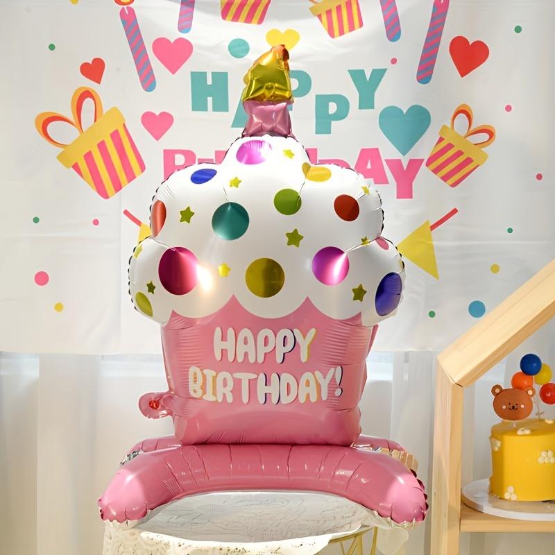 Birthday Cake Balloon with Base Standing Foil Balloon Cute Cake Balloon Kids Boy Girl Birthday Party Decor Supplies Baby Shower