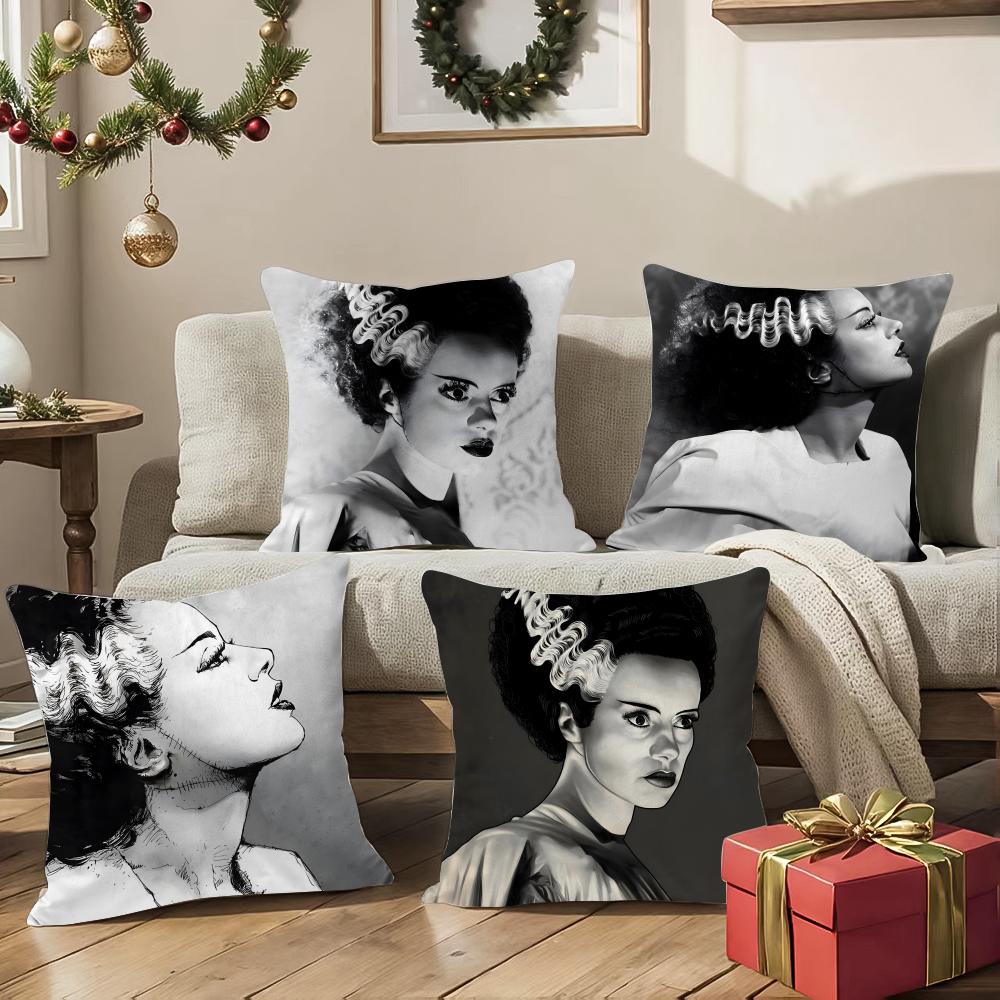 Bride Of F-Frankestein Pillow Case Silky Short Plush With Invisible Zipper Dustproof Sofa Cushion Cover For Home Decor