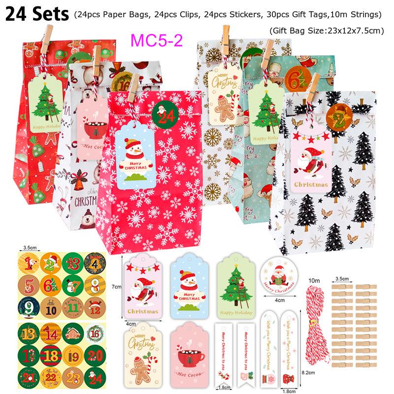 Christmas Advent Calendar Kraft Gift Bags Set - 24 Pieces