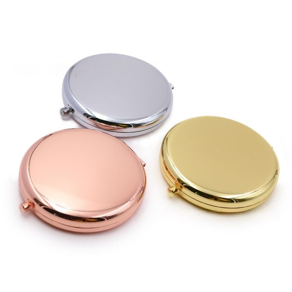 Portable Handheld Pocket Makeup Mirror Metal Stand-up Travel Compact Folding Double-Sided Small Mirror Double-Sided for Ladie