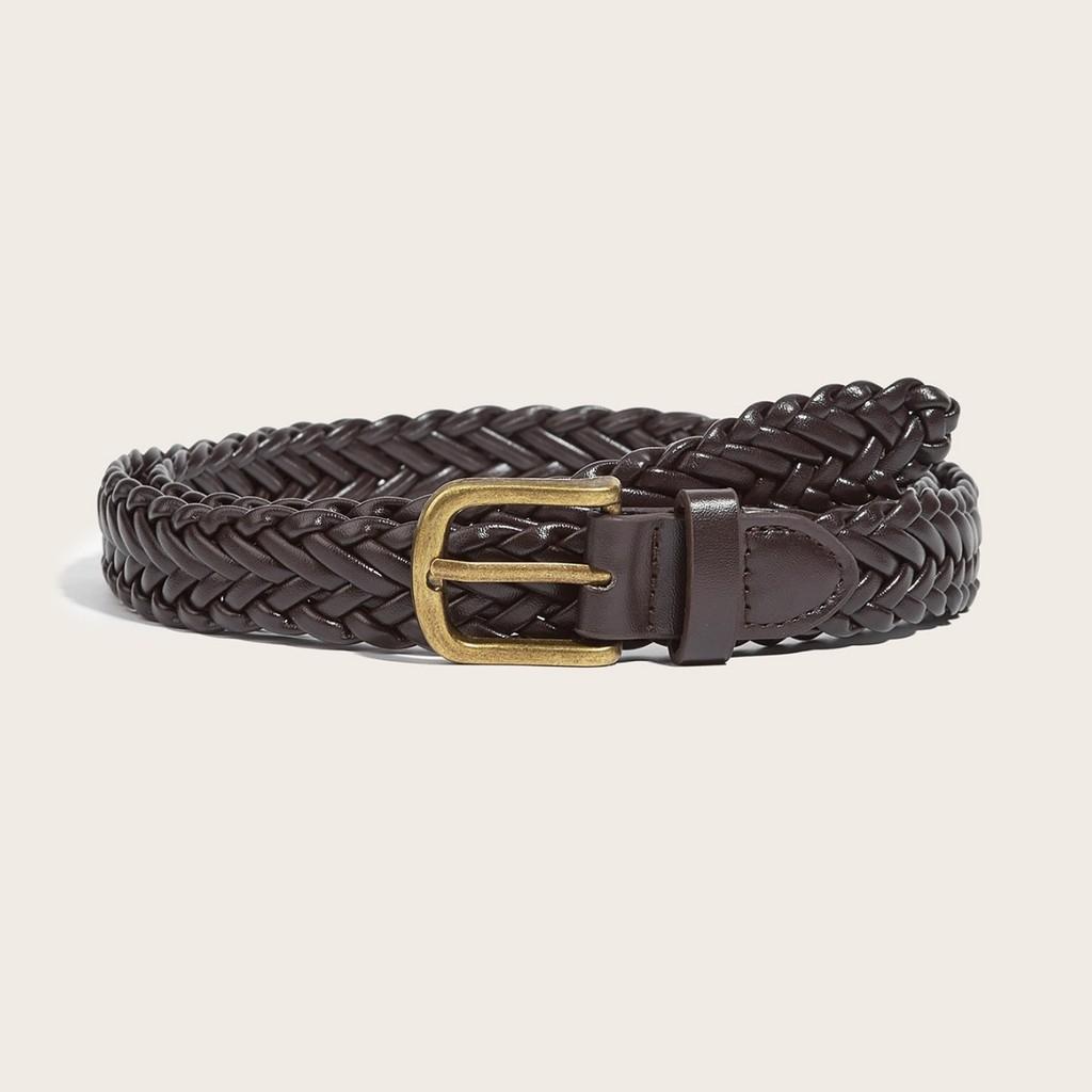 

No Ip Womens Wide Woven Pu Leather Belt With Metal Pin Buckle For Casual Fashion Summer Wear коричневий