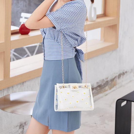 Geantă de umăr în formă de jeleu transparent cu lanț cu imprimeu Marguerite pentru femei