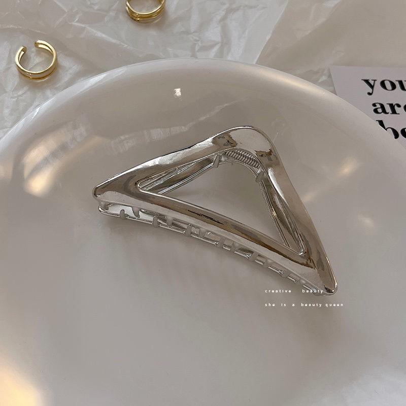 Silver Textured Metal Shark Hair Claw - Women's Stylish Updo Clip Accessory