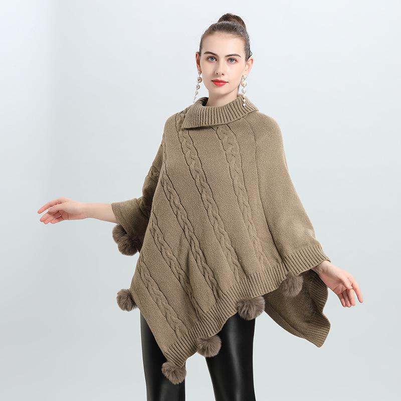 European And Korean Loose Jacquard Hairball Pullover Knitted Sweater Cape Shawl 0937 #