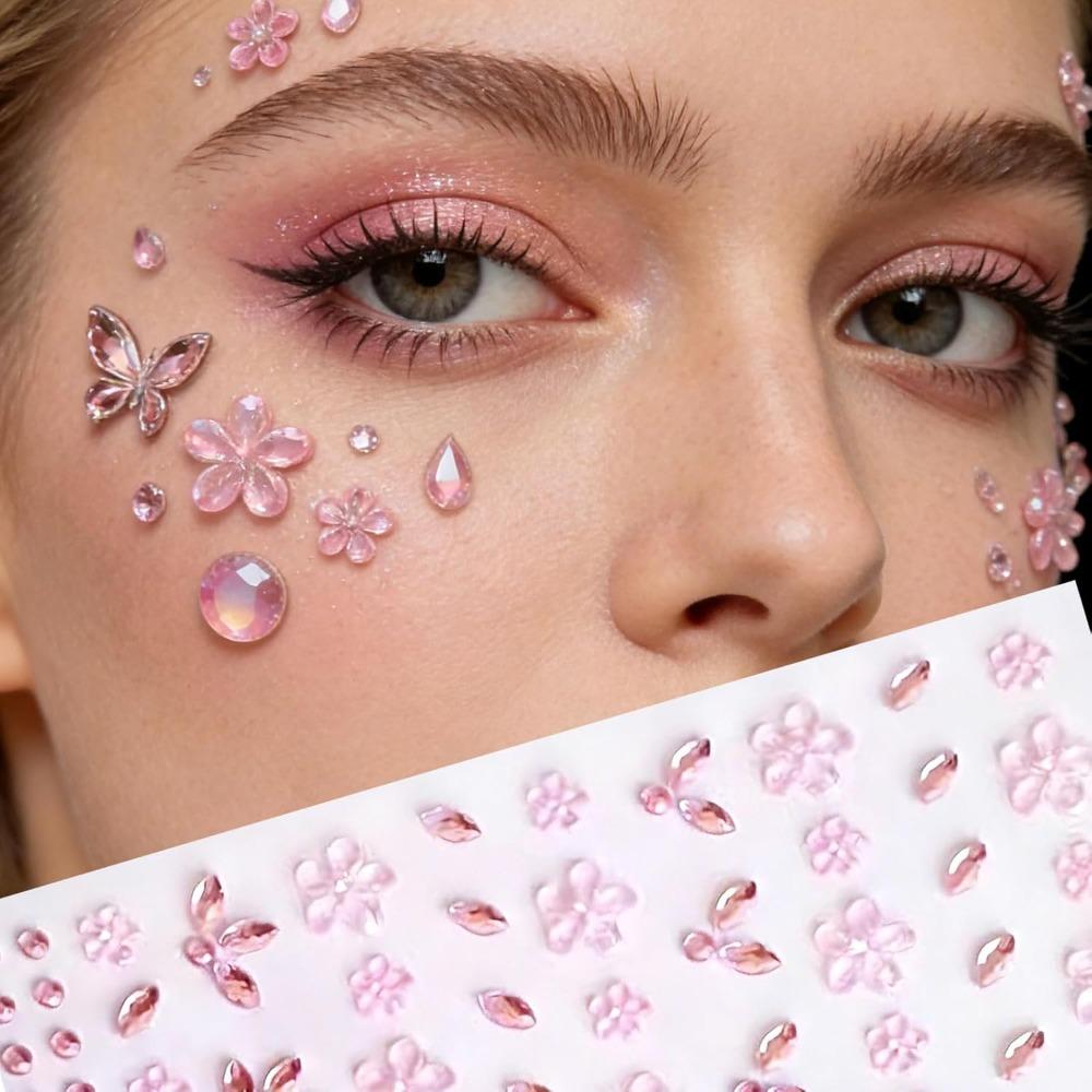 Self-Adhesive Rhinestones Face Gems Sticker Flower Makeup Decoration  for women and girls