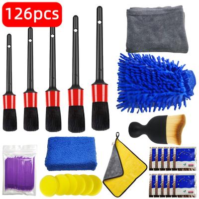 126-teiliges Autowaschbürsten-Set, Auto-Reinigungsset, Autowaschset, Reinigungsschwamm, Bürste, Autowaschbürste, Details, kleines Auto-Innenreinigungswerkzeug