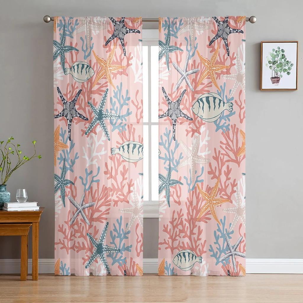 Carp Animal Fish Geometric Tulle Curtains For Living Room Sheer Curtain Bedroom Voile Decorative Window Treatments