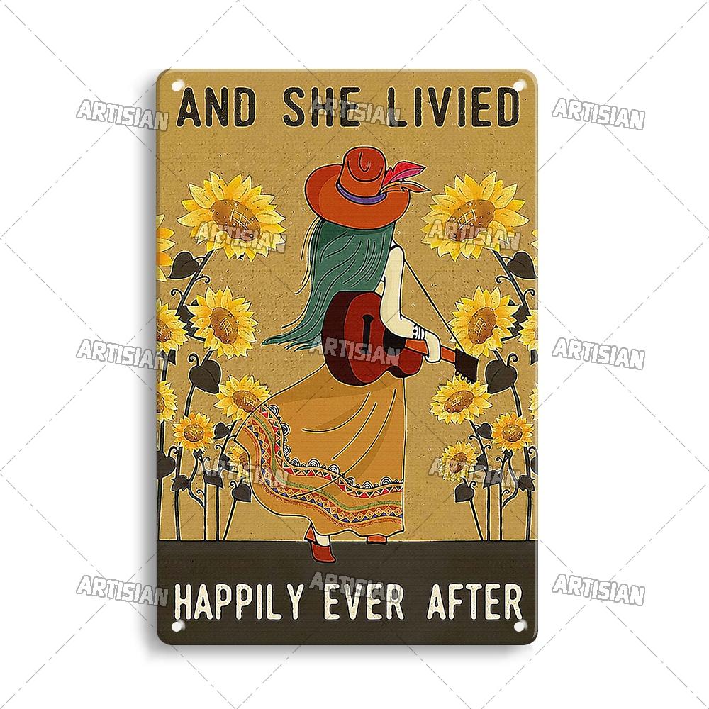Artisian Gypsy Metal Plate Hippie Tin Plaque GIRL SUNFLOWER Decorative Sign Wall Decor Garage Bar Pub Club Hotel Kitchen Home