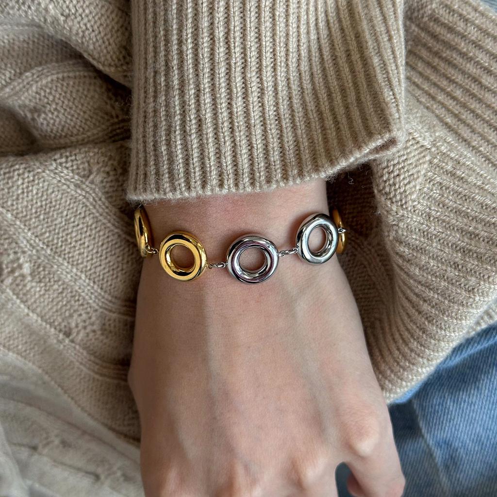 Yori Double Color Creative Statement Circle Stud Earrings Bracelet Women Daily Wear Jewelry Pendientes De Acero Inoxidable